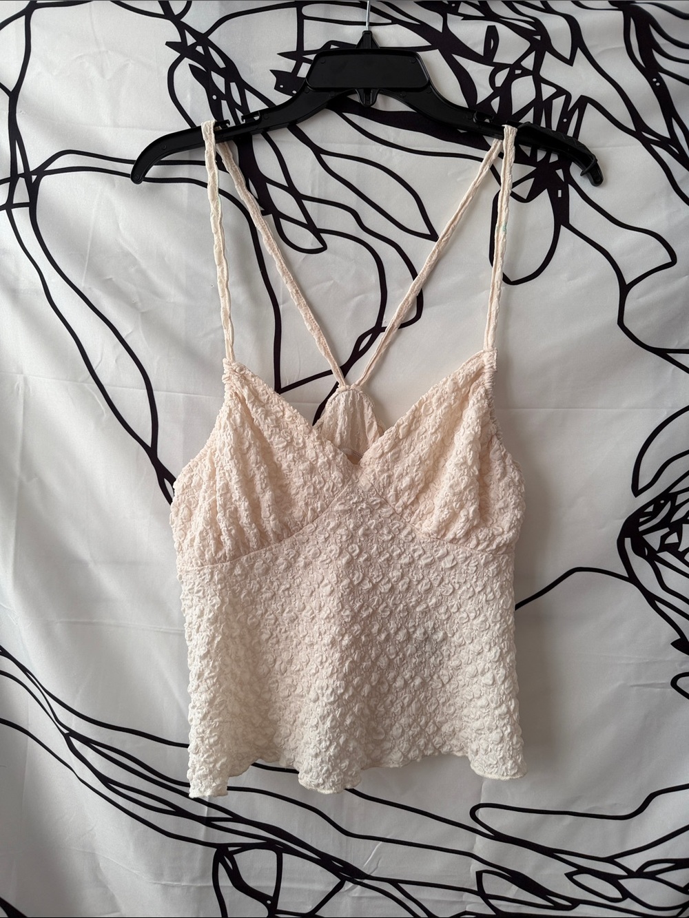 SHEIN Cream Lace Textured Cami with Strappy Back
